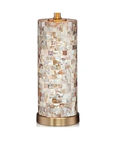 Margaret Coastal Accent Table Lamp 23" High Mother of Pearl Tile Cylinder Glass Cream Linen Fabric Drum Shade for Living Room Bedroom Beach House Beds