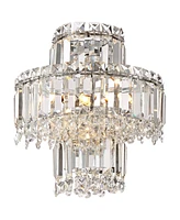 Magnificence Mid Century Modern Wall Light Sconce Chrome Silver Hardwired 11 1/2" Wide Fixture Tiered Clear Crystal for Bathroom Vanity Mirror House H