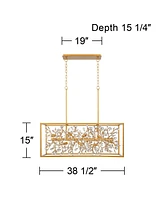 Possini Euro Design Carrine Gold Linear Island Pendant Chandelier 38.50" Wide Modern Clear Crystal Accents 8-Light Fixture for Dining Room House Foyer