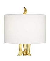 Organic Sculpture 29" Tall Modern Glam Luxury End Table Lamp Gold Finish Single Fabric White Shade Living Room Bedroom Bedside Nightstand House Office