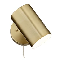 Carla Modern Wall Lamp Polished Brass Gold Metal Plug-In 5" Wide Fixture Mounted Adjustable Cylinder Down Cylinder Shade Bedroom Bedside House Reading