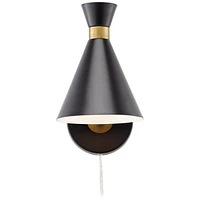Venice Mid Century Modern Adjustable Wall Lamp Matte Black Antique Brass Plug-In Light Fixture Metal Cone Shade for Bedroom Bedside House Reading Livi