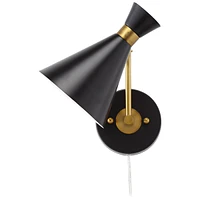 Venice Mid Century Modern Adjustable Wall Lamp Matte Black Antique Brass Plug