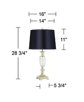 Traditional European Style Table Lamp 28.75" Tall Brass Faceted Clear Crystal Urn Navy Blue Hardback Drum Shade for Living Room Bedroom Bedside Nights