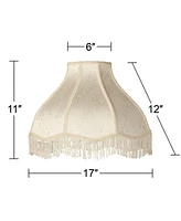 Set of 2 Hardback Scallop Dome Lamp Shades Cream Floral Bouquet Large 6" Top x 17" Bottom x 11" High Spider with Replacement Harp and Finial Fitting