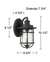 Markham Modern Outdoor Wall Light Fixtures Set of 2 Textured Black 10 1/2" Lantern Clear Seedy Glass for Exterior House Porch Patio Outside Deck Garag