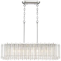 Possini Euro Design Mirabell Chrome Silver Large Linear Island Pendant Chandelier 34" Wide Modern Led Clear Glass Crystal Prism 6