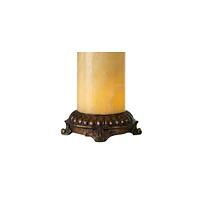 Traditional Table Lamp with Night Light 28.5" Tall Dark Bronze Cream Onyx Stone Column Off White Bell Shade Decor for Living Room Bedroom House Bedsid