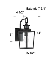 Ackerly Modern Outdoor Wall Light Fixture Motion Sensor Textured Black Dusk to Dawn 14" Clear Glass for Exterior Barn Deck House Porch Yard Patio Outs