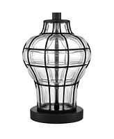 360 Lighting Hudson Rustic Coastal Nautical Table Lamps 23" High Set of 2 Dark Bronze Clear Blown Glass Gourd Burlap Fabric Drum Shade for Living Room