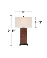 Caldwell Rustic Farmhouse Table Lamps 24.75" Tall Set of 2 Bronze Hammered Textured Fabric Rectangular Shade for Bedroom Living Room House Home Bedsid