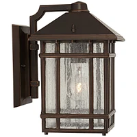 Sierra Craftsman Art Deco Outdoor Wall Light Fixture Rubbed Bronze Brown Steel 11" Frosted Seeded Glass Panels for Exterior House Porch Patio Outside