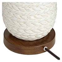 Kingston Mid Century Modern Table Lamp 32 3/4" Tall White Grooved Patterned Ceramic Taupe Drum Shade for Bedroom Living Room House Bedside Nightstand