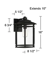 North House Mission Traditional Outdoor Wall Light Fixture Matte Black Metal 16" Clear Glass Shade for Exterior House Porch Patio Outside Deck Garage