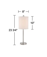 Trotter Modern Table Lamps 23.75" High Set of 2 with Dimmable Usb and Ac Power Outlet Brushed Nickel White Fabric Cylinder Living Room Desk Bedroom Ho