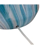 Carlton Modern Coastal Table Lamps 28" Tall Set of 2 Swirling Blue Faux Marble White Tapered Drum Shade for Bedroom Living Room House Home Bedside Nig