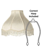 Springcrest 6" Top x 17" Bottom x 11" High x 12" Slant Lamp Shade Replacement Large Cream White Dome Traditional Fabric Fringe Floral Scalloped Spider