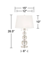 Modern Glam Table Lamp 26 1/2" High Stacked Clear Crystal Spheres Glass White Tapered Drum Shade Decor for Bedroom Living Room House Home Bedside Nigh