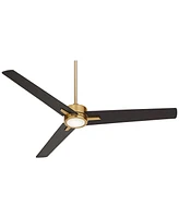 60" Monte Largo Mid Century Modern 3 Blade Large Indoor Ceiling Fan with Light Led Remote Control Soft Brass Black for House Bedroom Living Room Home