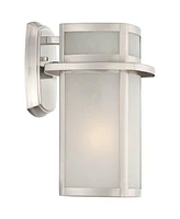 Delevan Modern Outdoor Wall Light Fixture Brushed Nickel Steel 11 1/4" Frosted Seedy Glass Damp Rated for Exterior House Porch Patio Outside Deck Gara