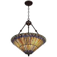 Robert Louis Tiffany Peacock Glass Bronze Tiffany Style Pendant Chandelier 20" Wide Stained Glass 3-Light Fixture for Dining Room House Foyer Entryway