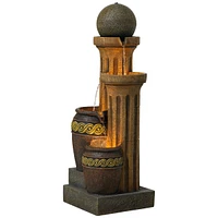 Sphere Jugs and Column Rustic Outdoor Floor Water Fountain 50" High with Led Light Cascading for Garden Patio Backyard Deck Home Lawn Porch House Rela