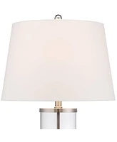 Modern Coastal Table Lamp Fillable 26.25" High Clear Glass Cylinder Brushed Nickel Metal White Drum Shade Decor for Living Room Bedroom Beach House Be