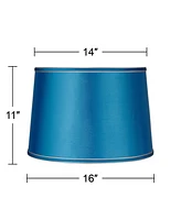 Springcrest Sydnee Satin Turquoise Medium Drum Lamp Shade 14" Top x 16" Bottom x 11" Slant x 11" High (Spider) Replacement with Harp and Finial