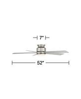 52" Grand Palm Modern Outdoor Hugger Ceiling Fan with Dimmable Led Light Remote Control Brushed Nickel White Opal Glass Damp Rated for Patio Exterior