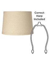 Burlap Medium Drum Lamp Shade 14" Top x 16" Bottom x 11" High (Spider) Replacement with Harp and Finial - Spring crest