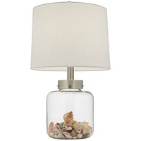 Nautical Coastal Accent Table Lamp Fillable 20.5" High Clear Glass Sea Shells Off White Linen Fabric Drum Shade for Living Room Bedroom Beach House Be