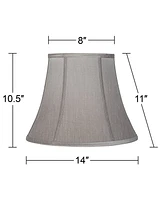 Pewter Gray Medium Bell Lamp Shade 8" Top x 14" Bottom x 11" Slant x 10.5" High (Spider) Replacement with Harp and Finial - Spring crest