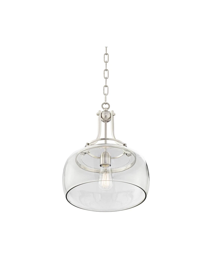 Franklin Iron Works Charleston Brushed Nickel Hanging Pendant Lighting 13.5" Wide Modern Industrial Led Clear Glass Shade Fixture for Dining Room Livi