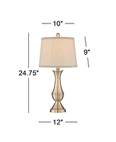 Becky Traditional Table Lamps 24.75" High Set of 2 Antique Brass Gold Metal Beige Tapered Drum Shade Decor for Living Room Bedroom House Bedside Night