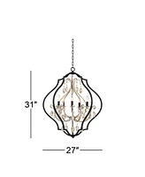 Barnes and Ivy Clara Black Antique Silver Ornate Cage Pendant Chandelier 27" Wide Amber Crystal 5