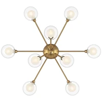 Possini Euro Design Spheres Modern Sputnik Ceiling Light Flush-Mount Fixture 28" Wide Warm Brass Gold 9-Light Led Clear Outer Frosted Inner Glass for