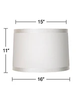 White Fabric Medium Drum Lamp Shade 15" Top x 16" Bottom x 11" High (Spider) Replacement with Harp and Finial - Spring crest