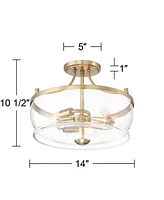 Possini Euro Design Alia Modern Industrial Ceiling Light Semi Flush Mount Fixture 14" Wide 3-Light Warm Brass Gold Clear Glass Shade for Bedroom Hallw