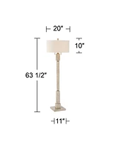 Barnes and Ivy Baluster Traditional Country Cottage Natural Standing Floor Lamp 63.5" Tall Rustic Whitewashed Pickled Wood Oatmeal Linen Fabric Drum S