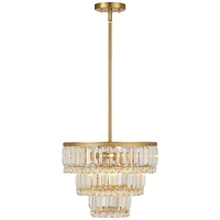 Vienna Full Spectrum Magnificence Soft Gold Pendant Chandelier 14 1/2" Wide Modern Led 3-Tiered Clear Faceted Crystal Glass 7-Light Fixture for Dining