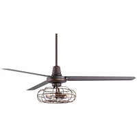 60" Turbina Industrial Indoor Ceiling Fan with Led Light Remote Control Oil Rubbed Bronze Cage for Living Room Kitchen House Bedroom Kids Room Family
