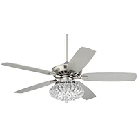 52" Journey Modern Indoor Ceiling Fan with Led Light Dimmable Remote Control Brushed Nickel Blade Clear Crystal Ball Strand for House Bedroom Living R