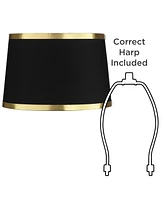 Set of 2 Hardback Tapered Drum Lamp Shades Black Medium 13" Top x 15" Bottom x 10" Slant Spider with Replacement Harp and Finial Fitting