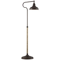 Franklin Iron Works Ferris Industrial Rustic Farmhouse Adjustable Pharmacy Floor Lamp Downbridge 57" Tall Bronze Faux Wood Grain Metal Brown Shade for