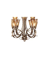 Franklin Iron Works Amber Scroll Golden Bronze Silver Large Chandelier 35.5" Wide Rustic Art Glass 9-Light Fixture for Dining Room House Foyer Entrywa