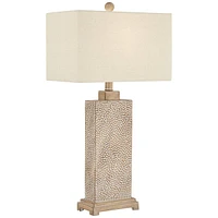 Caldwell Rustic Farmhouse Table Lamps 26 3/4" Tall Set of 2 Earth Tone Faux Wood Hammered Oatmeal Fabric Rectangular Shade for Bedroom Living Room Hou