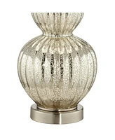 Lili 25" High Fluted Modern Country Cottage Table Lamp Silver Mercury Glass Single Beige Shade Living Room Bedroom Bedside Nightstand House Office Hom