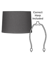 Gray Linen Medium Drum Lamp Shade 15" Top x 16" Bottom x 11" High x 11" Slant (Spider) Replacement with Harp and Finial - Spring crest