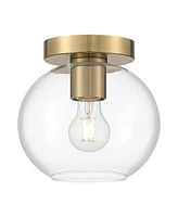 Possini Euro Design Kavin Modern Ceiling Light Semi Flush-Mount Fixture 8 3/4" Brass Gold Metal Clear Glass Shade for Bedroom Kitchen Living Family Ro