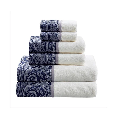 Home Outfitters 100% Cotton 6 Piece Jacquard Bath Towel Set , Absorbent, Bathroom Spa Towel, Traditional